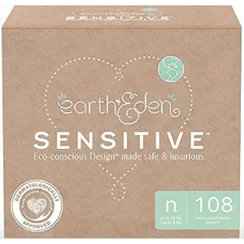 Earth & Eden Sensitive | Eco-Conscious & Hypoallergenic Diapers | Size Newborn | 108 Count