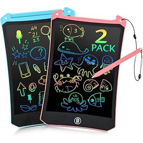 EooCoo Toddler Toys, LCD Writing Tablet for Kids 2 Pack, Kids Valentine Gifts Toddler Travel Essentials Drawing Pad, No Mess Coloring Books, Road Trip Activities, Age 3-5 Boy Girl Gifts - 8.5 Inch