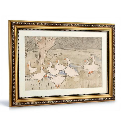 Fleur De Lis Living Vintage Gold Framed Wall Art, Farmhouse Nursery Duck Paintings, Rustic Canvas Prints Artwork with Antique Frame, Wall Decor Cute Duck Illustration Decorations for Home, 13x16 inch & Reviews | Wayfair