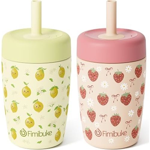 Fimibuke 12oz Stainless Steel Toddler Sippy Cup Spill Proof Kid Tumbler 2PC