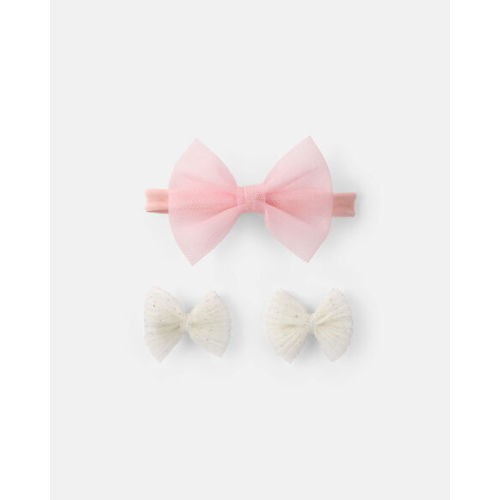 Baby Girl 3-Pack Bow Headwrap & Hair Clips - Pink/Cream | Carter's