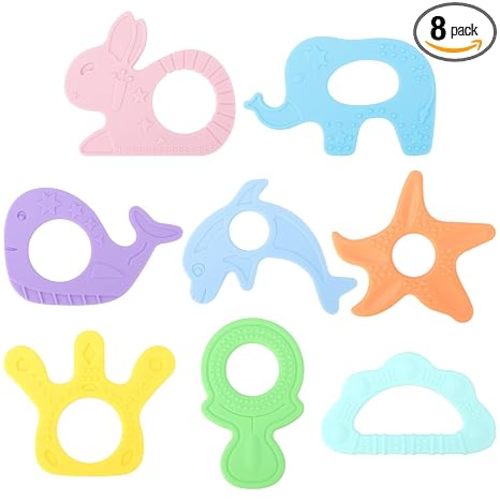 BEBOAN Silicone Baby Teething Ring Toys, 8 Pack Freezer Theether Chew Toy