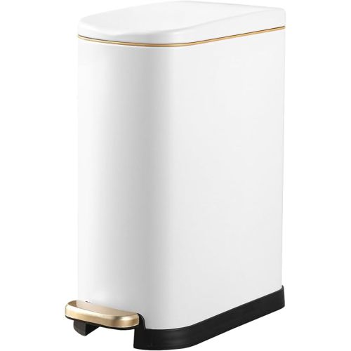 SYNCVIBE Bathroom Trash Can with Soft-Close Lid 3.5 Gallon Stainless Steel Garbage Can with Removable Inner Bucket Slim Trash Bins for Bedroom, Office(Matte White)