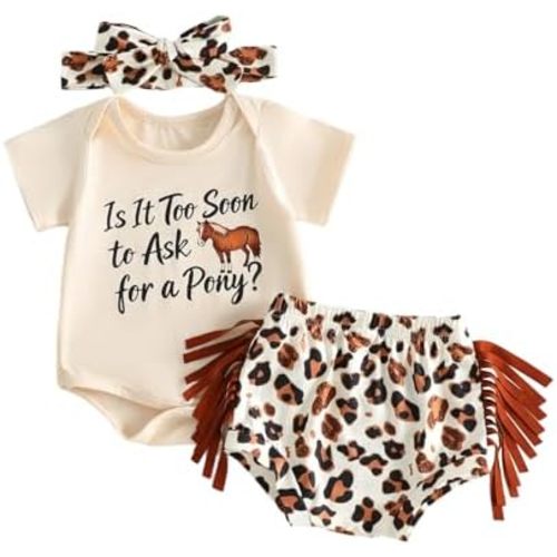 Newborn Baby Girl Western Outfits Cowgirl Summer Clothes Short Sleeve Letters Romper Boots Horse Shorts Headband