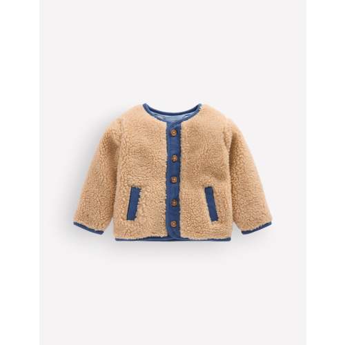 Cosy Borg Button - Down Jacket - Brown/Blue | Boden USA