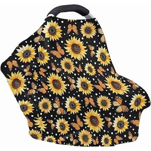 Sunflower Butterfly All-in-1 Baby Car Canopy Cover for Breastfeeding, Universal Fit for Baby Car Seat, Carrier, Stroller, High Chair, Shopping Cart, Lounger Canopy