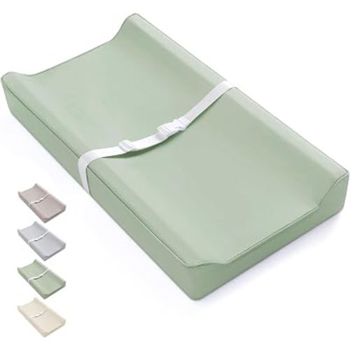 Blissful Diary Vegan Leather Baby Changing Pad with Waterproof & Wipe-Clean PU Cover, Standard Size Cozy Diaper Changing Pad for Dresser and Table, Light Green