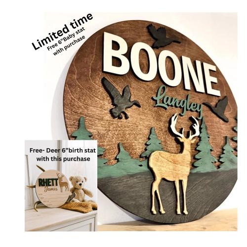 Custom Woodland Nursery Name Sign: 3D Deer Decor, Baby Stats Plaque