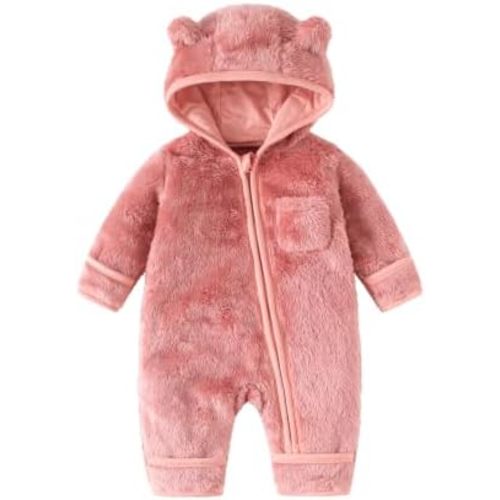 Newborn Baby Boys Girls Bear Hooded Fleece Snowsuit