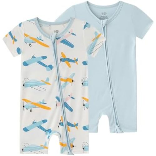 Boys Baby Girls Short Sleeve Romper Bamboo Viscose Infant Zipper Jumpsuits - 0-24 Months