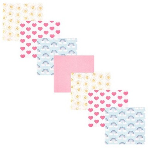 Hudson Baby Girl Cotton Poly Flannel Receiving Blankets Bundle, Cloudy Rainbow, One Size