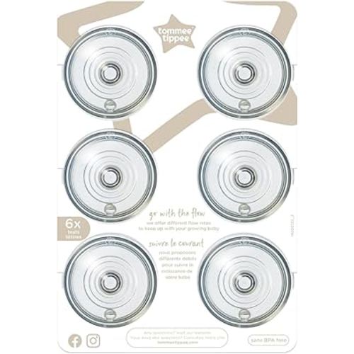 Tommee Tippee Natural Start Baby Bottle Nipples, Breast-Like for A Natural Latch, Anti-Colic Valve, Soft Silicone, Fast Flow, 6+ Months, Pack of 6