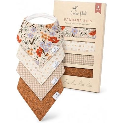 Copper Pearl Baby Bibs 4 Pack, Bandana Drool Bibs for Baby Girl & Boy, Soft Cotton Bibs for Drooling and Teething