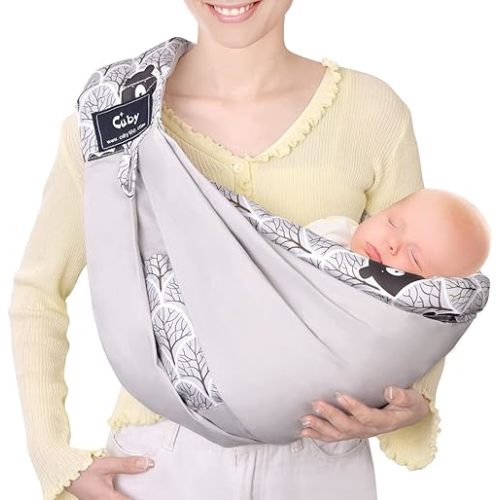 Baby Carrier by Cuby, Natural Cotton Baby Wraps Sling Baby Holder Extra Comfortable for Easy Wearing Carrying for Newborn, Soft and Adjustable Newborn and Toddler Carrier Slings (Gray Bear)