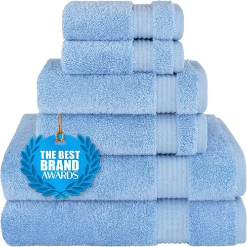 Cotton Paradise 6 Piece Towel Set 100% Cotton Soft Absorbent Turkish Towels for Bathroom, 2 Bath Towels 2 Hand Towels 2 Washcloths, Sky Blue Towel Set