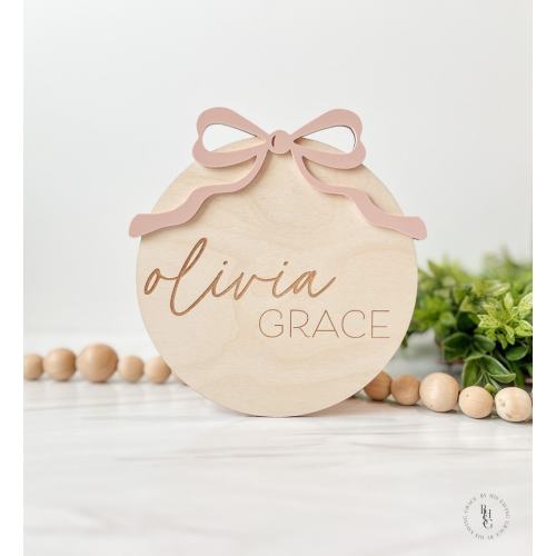 Bow Baby Announcement Sign With Birth Stats | Matching Name Plate | Baby Girl Birth Announcement | Personalized Baby Name Sign