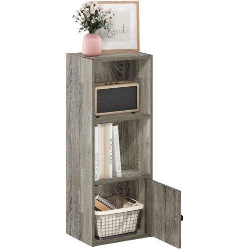 Furinno LUDER Book Shelf, 3-Tier Modern Bookshelf, Bookcase with 1 Door Storage Cabinet, 9.3 x 12 x 31.5, for Organization and Storage, for Living Room, Bedroom, Home Office, French Oak