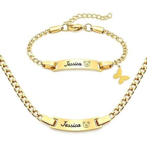 Custom Baby Necklace Bracelets Set with Name for Boys Girls Infant Chain
