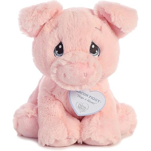 Aurora® Adorable Precious Moments™ Bacon Piggy Stuffed Animal - Heartwarming Toy for Comforting Children - for Sentimental Gifts, Birthdays, and Adults - Pink 7 Inches
