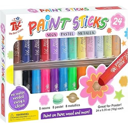 TBC The Best Crafts 24 Colors Mixed pack, Washable Paint, Non-toxic, Tempera Paint Sticks for Kids and Students