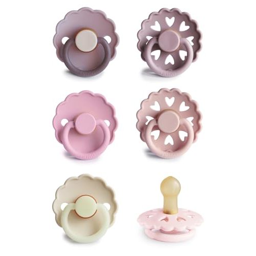 FRIGG Natural Rubber Baby Pacifier 6-Pack Blooming Love | Made in Denmark | BPA-Free (0-6 Months)
