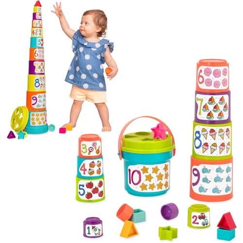 Battat Stacking Cups Shape Sorter, Sort & Stack Nesting Cups Set, Toddler
