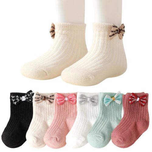 TOBETOPTOOLER 6 Pairs Baby Girl Socks,Bow Ankle Socks for Newborn Infant Preemie Soft Breathable Mixed Colors