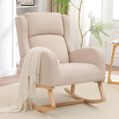 Nursing Rocking Chairs for Mom Nursery,Comfy Wingback Glider Rocking Armchair with Side Pocket