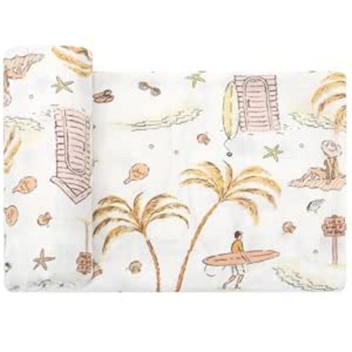 LifeTree Baby Swaddle Blanket, 70% Viscose from Bamboo and 30% Cotton Muslin Swaddles Blankets Boys Girls, Swaddling Blanket for Newborn, Super Soft Large 47" x 47", Yellow Sandy Beach