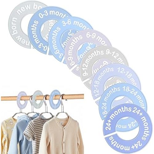 Baby Closet Size Dividers for Clothes 0-24 Months, 8 Pack Small Round Closet Divider Double-Sided Design Fits Most Rods, Blue Nursery Clothing Organizer & Wardrobe Decor