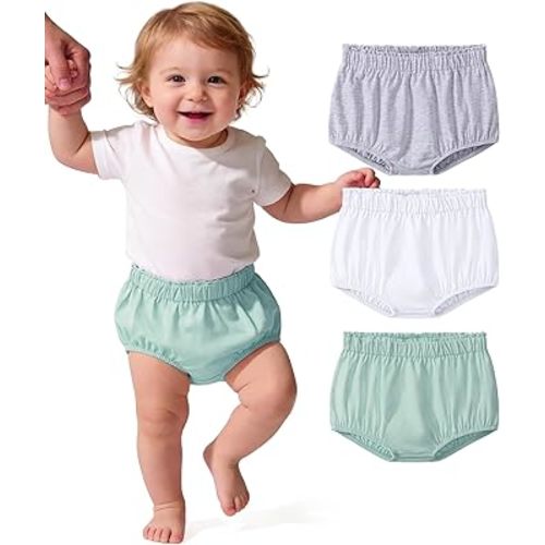 3 Pack Baby Bloomers for Girls Diaper Covers Shorts Elastic Soft Clothes Size 6-24 Months