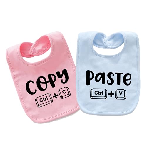 2-Pack Baby Twins Bibs Copy Paste Soft Cotton Matching Feeding Bib Twin Newborn Infant Boys Girls