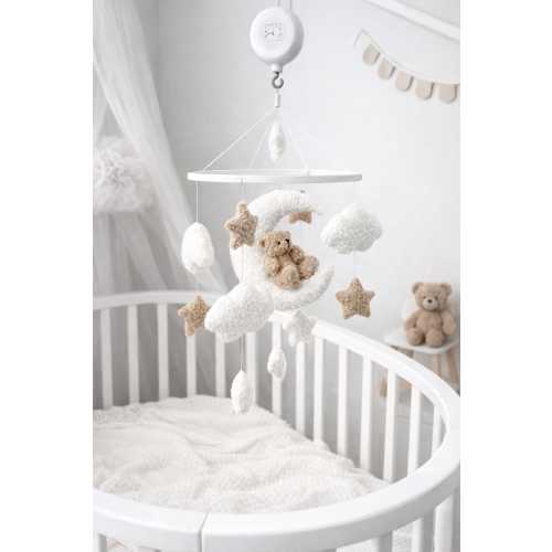 Boucle Teddy Bear Baby Mobile: Felt Moon, Stars & Clouds
