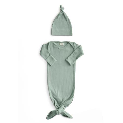 Ribbed Knotted Baby Gown + Beanie Set – Mushie