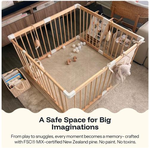 HARPPA Wooden Baby Gate Playpen | Non-Toxic Foldable DIY Adjustable Play Yard for Infants & Toddlers – Natural Finish Baby Fence for Small & Large Spaces