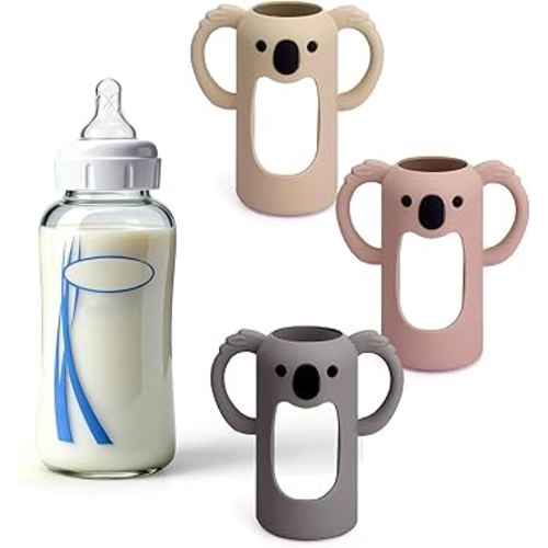 Mity rain 3 Pack Silicone Sleeves for Dr. Brown's Glass Bottles 4 OZ - Anti Breakage Baby Bottle Holder, Compatible with Dr. Brown's Glass Bottles for Babies with Handle