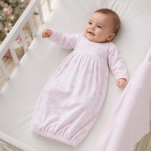 Holiday Toile Gathered Gown - Pink