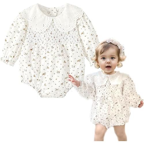 Curipeer Infant Baby Girls Floral Ruffle Romper Long Sleeve Flower Print Ruffled Outfits Jumpsuit 3M-2T