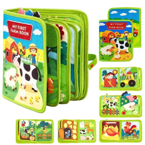 Tapvos Busy Board Farm, Montessori Sensory Toy, Toddler Travel Activity, 10 Pages, 20+ Activities