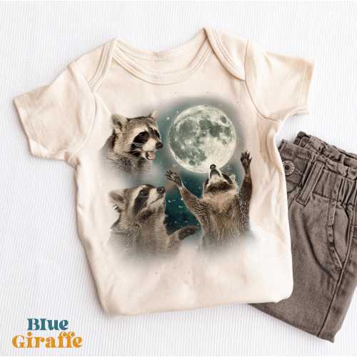 Raccoon Moon Baby Onesie® - Vintage Raccoon Baby Clothes - Funny Meme Baby Bodysuit - Cute Raccoon Natural Baby Onesie®
