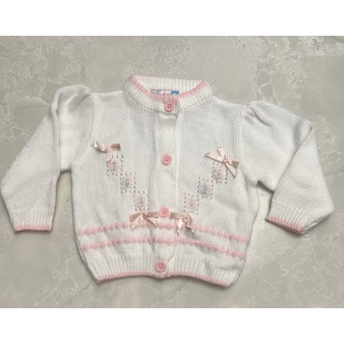 Vintage 90s Cardigan Sweater By small Steps white/pink  6-9 Months
