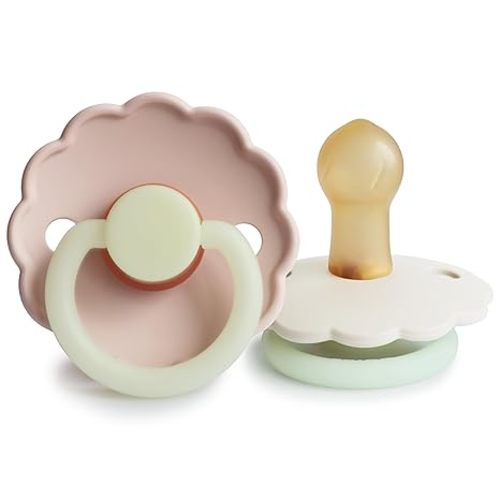 FRIGG Daisy Natural Rubber Baby Pacifier | Made in Denmark | BPA-Free (Blush/Cream, 0-6 Months) 2-Pack