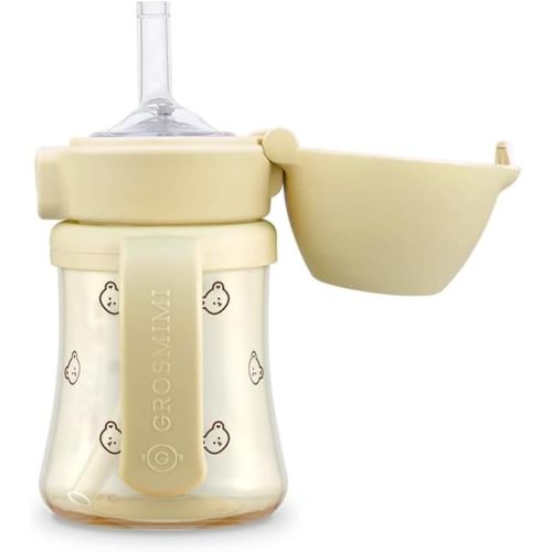 GROSMIMI Flip Top Spill Proof Sippy Cup, PPSU, BPA Free, 6 oz, Stage 2 Straw for Toddlers (Bear)