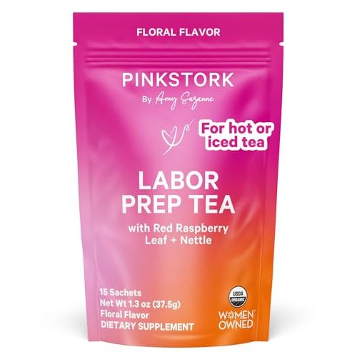 Pink Stork Organic Labor Prep Tea - Red Raspberry Leaf with Chamomile and Rosehip, Pregnancy Must Haves, Postpartum Essentials, Third Trimester - 15 Sachets