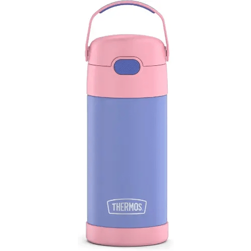 THERMOS FUNTAINER Water Bottle with Straw - 12 Ounce - Kids Stainless Steel Vacuum Insulated Water Bottle with Lid, Purple/Pink