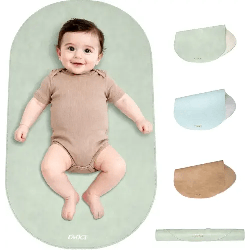 Portable Changing Pad - Baby Changing Pad, Wipeable Diaper Changing Pads, Waterproof Foldable Vegan Leather Portable Changing Mat for Travel & Home, Light Green, 27.5" x 15.7"