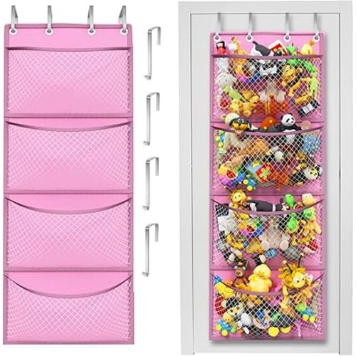 Honeyera Storage for Stuffed Animals - Over Door Organizer for Stuffies, Baby Accessories, and Toy Plush/Easy Installation with Breathable Hanging Storage Pockets Big Girls Chair Toddler Large Bag