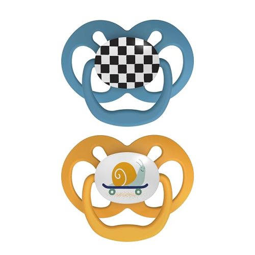 Dr. Brown's Advantage Baby Pacifier, Fully Symmetrical Soother with Soft Silicone Bulb, Skateboard Snail, 6-18m, BPA Free, 2 Pack