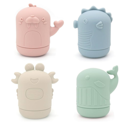 Ginbear Silicone Baby Bath Toys, Non-Toxic Mold Free Infant Squirty Bathtub Toys for Toddlers 6 Months+, Pack of 4 (Marine)