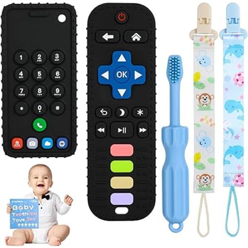Baby Teething Toys, Remote Control Shape Teething Toys, Cell Phone Teether for Babies, Toy Chew for Babies 3-24 Months, BPA Free & Refrigerator Safe